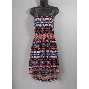 Nicole Miller Y2K Dress 10 High Low Retro Artsy Geometric Print Resort Sundress